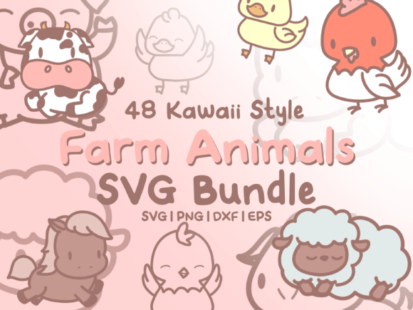 Adorable Design Assets: Farm Animal SVG Illustrations - Kawaii