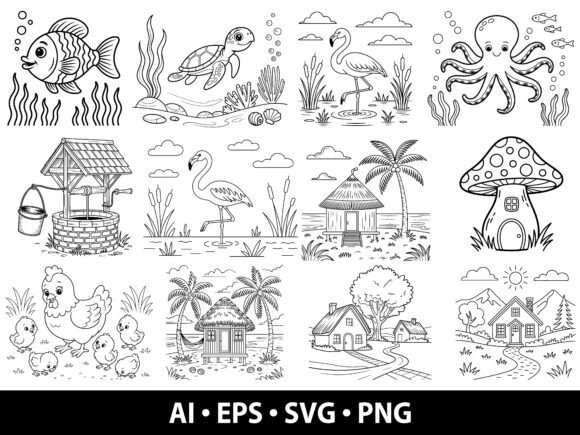 Animal and Nature Coloring Pages Pack for Creative Projects