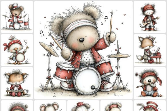 Animal Musicians Clipart Collection: 40 Playful JPGs