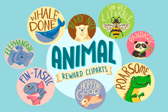 Animal Set School Reward Clipart: 15 PNG Assets for Modern Design