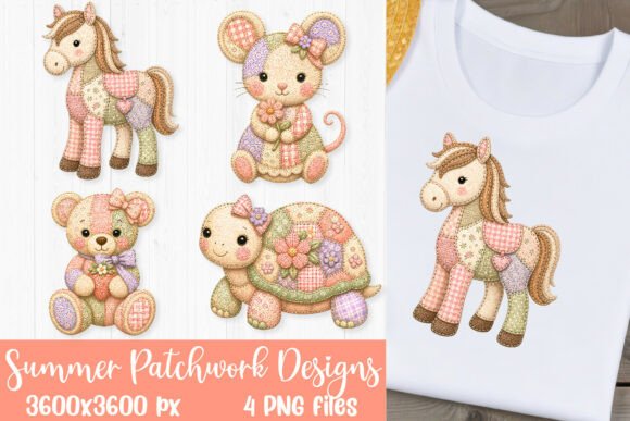 Charming Craftsmanship: Summer Patchwork Animal Sublimation PNG
