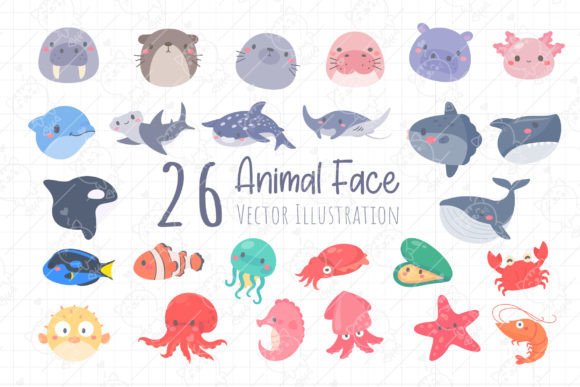 Charming Ocean Animal Face Baby Animals PNGs for Creative Projects