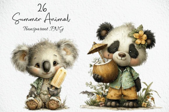 Charming Summer Animal Illustration PNG for Creative Projects