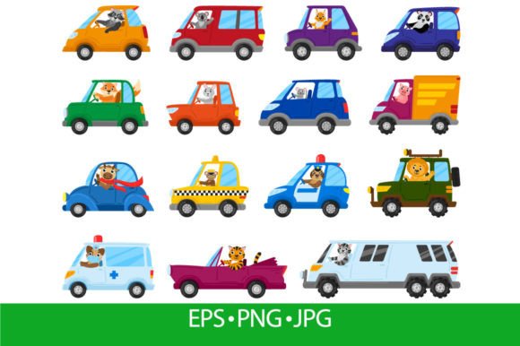 Cute Cartoon Animal Drivers on Toy Cars: A Designer's Playful Toolkit
