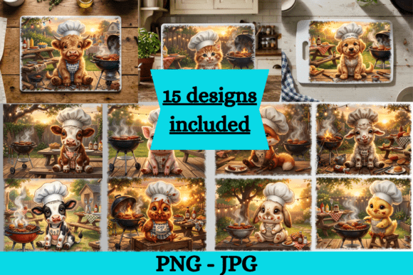 Cute Grilling Baby Farm Animal PNG Set for BBQ Designs