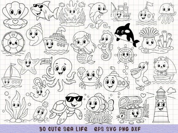 Diving Into the Cute Sea Life Clipart Ocean Animal SVG Set