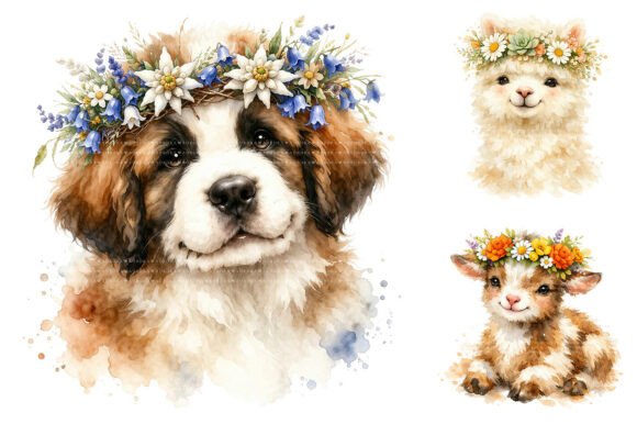 Enchanting Watercolor Animal Flower Crown Clipart