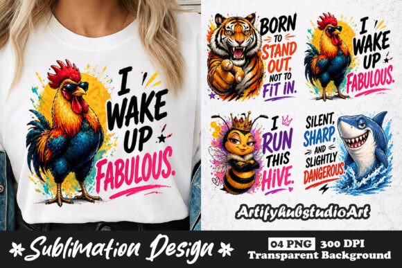 Funny Animal Attitude Sublimation PNG: Bold Designs for Crafts