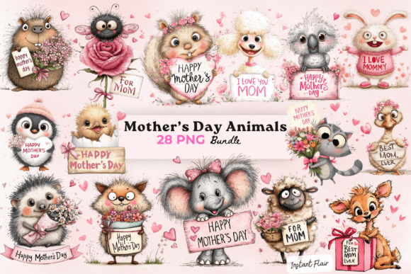 Mothers Day Animal Clipart Bundle: Adorable Assets for Gifting