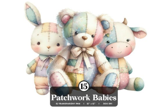 Patchwork Animal PNG Clipart Set: Cozy Digital Assets