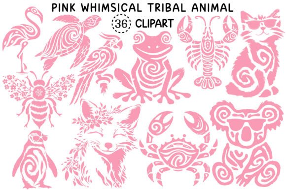 Pink Whimsical Tribal Animal PNG Bundle: Creative Freedom