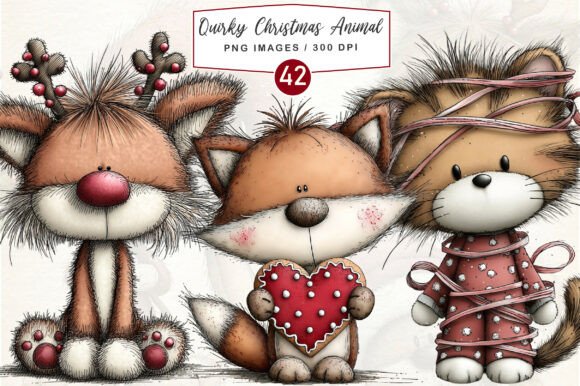 Quirky Christmas Animal Clipart Bundle: Festive Design Assets