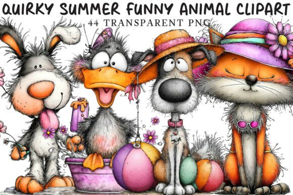 Quirky Summer Funny Animal Clipart for Creative Projects