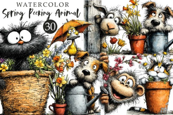 Spring Peeking Animal Clipart: Playful Assets for Your Projects