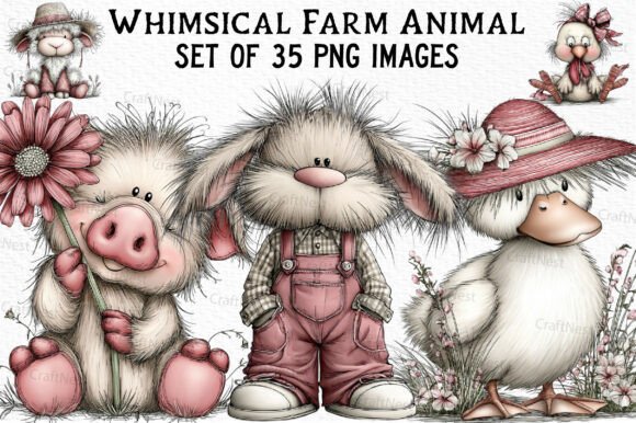 Whimsical Farm Animal Clipart Bundle: A Designer's Rustic Toolkit