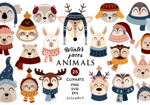 Winter Animal Faces Clipart: A Cozy Collection for Holiday Projects